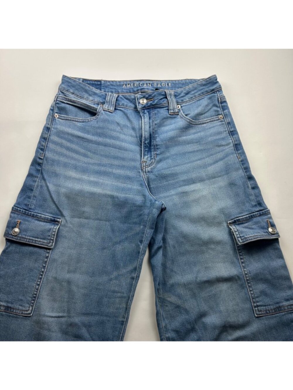 SHORT American Eagle Stretch Denim High Rise Baggy Cargo Jeans 10S - Picture 2 of 7